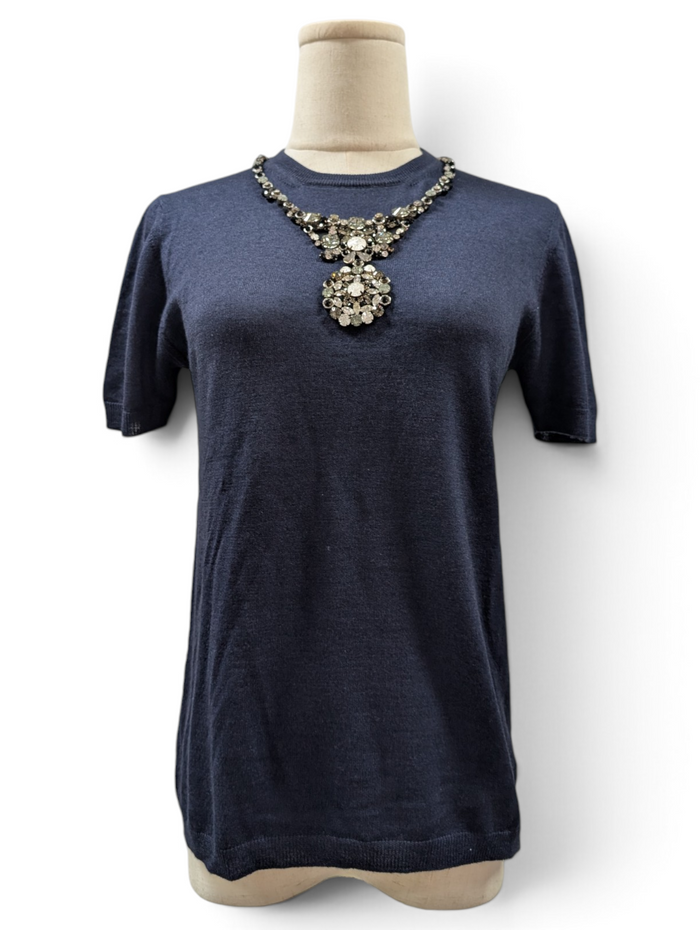 Navy Top With Embellished Neckline