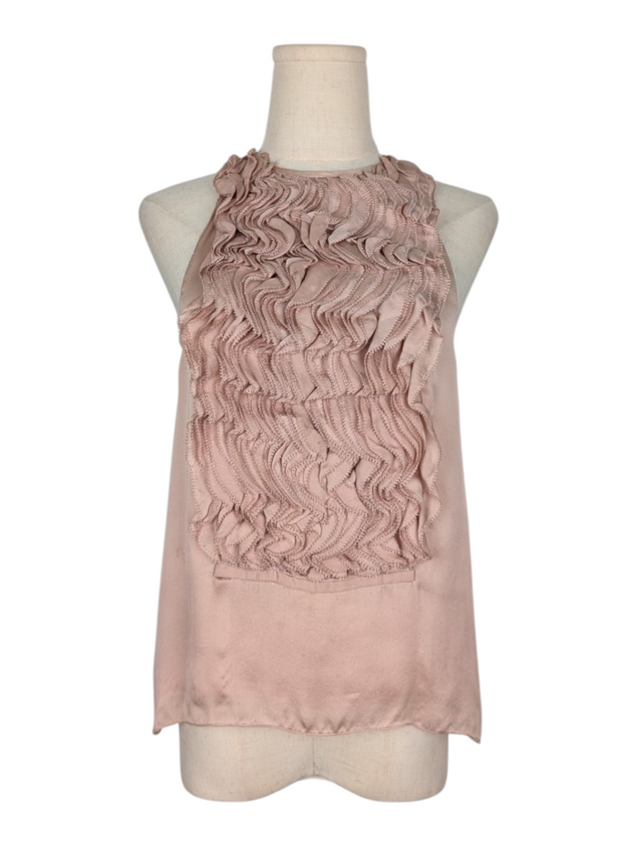 Dusty Rose Ruffles Sleeveless Silk Top