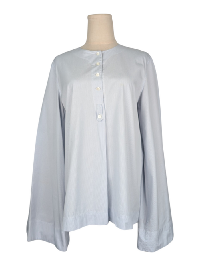 Blue Striped Shirt Top With Wide Sleeves