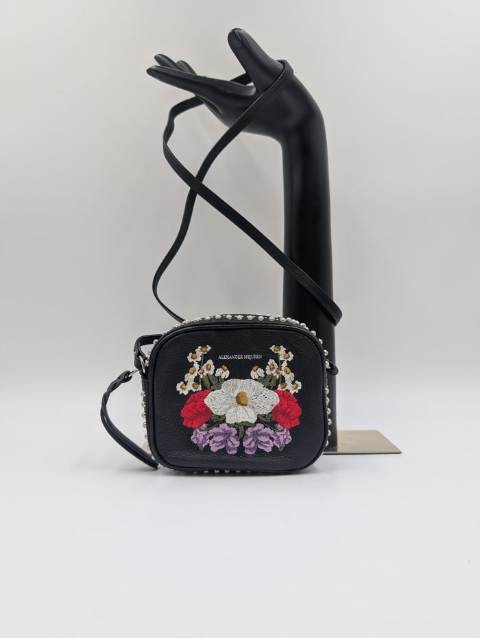Black Floral Embroidered And Studded Crossbody Bag