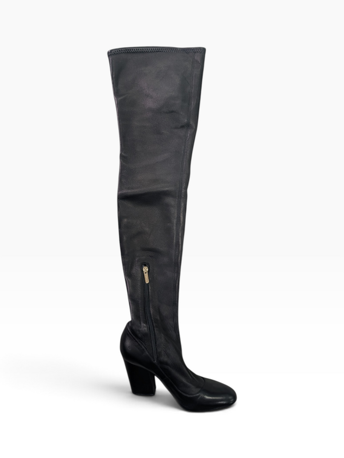 Black Over-The-Knee Soft Leather Boots