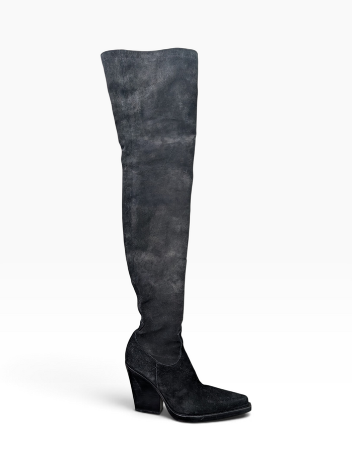 Black Suede Over-The-Knee Leather Boots