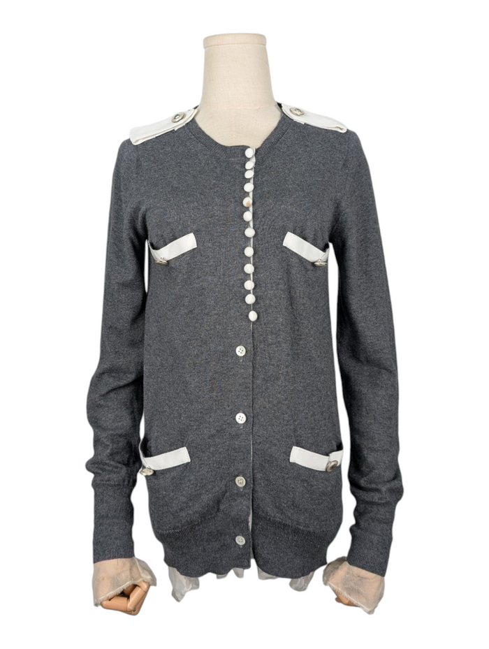 Sacai Grey Cardigan With See-Through Ruffle Details