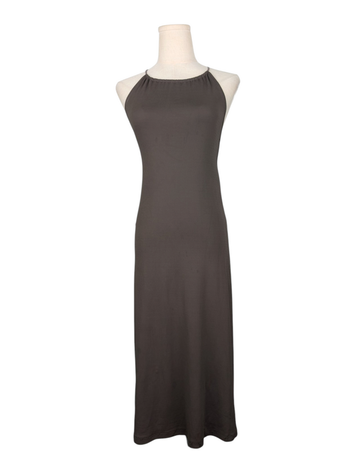 Celine Khaki Open Back Halter Dress