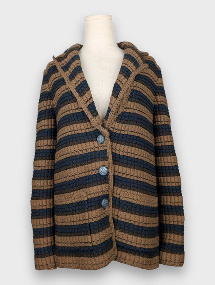 Chanel Multicolored Striped Texture Knit Wool Jacket