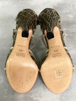 Brown 95mm Open Toe High Heels With Beige Straps