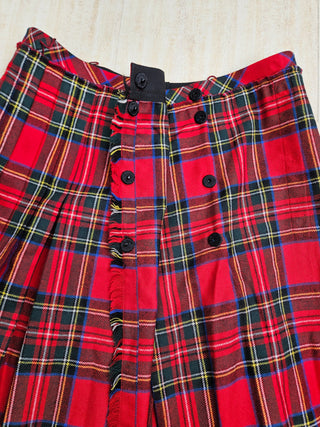 Red Plaided A-Line Pleated Skirt