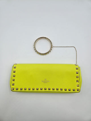 Valentino Garavani Neon Yellow Rockstud Bracelet Clutch