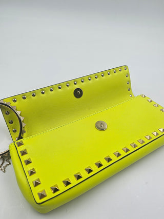 Valentino Garavani Neon Yellow Rockstud Bracelet Clutch