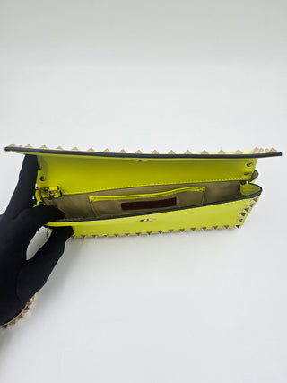 Valentino Garavani Neon Yellow Rockstud Bracelet Clutch