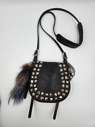 Black Leather Studded Card Suit Crossbody Bag