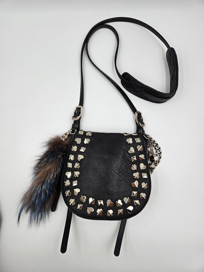 Black Leather Studded Card Suit Crossbody Bag