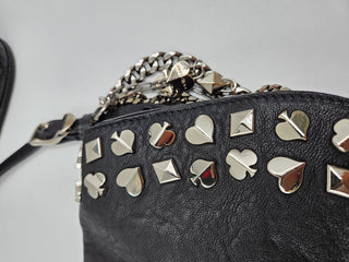 Black Leather Studded Card Suit Crossbody Bag