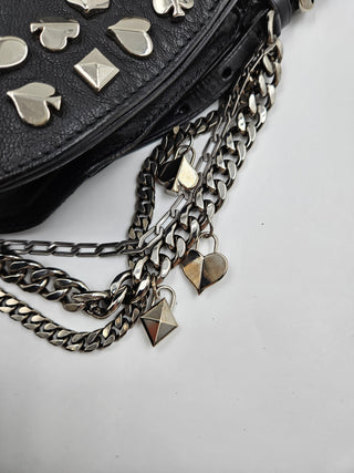 Black Leather Studded Card Suit Crossbody Bag