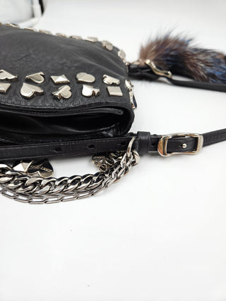 Black Leather Studded Card Suit Crossbody Bag