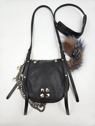 Black Leather Studded Card Suit Crossbody Bag