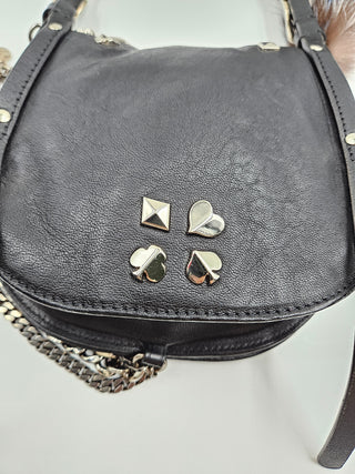 Black Leather Studded Card Suit Crossbody Bag