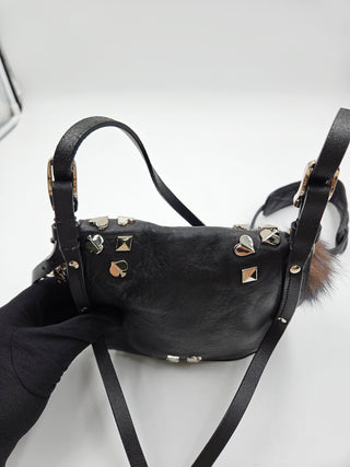 Black Leather Studded Card Suit Crossbody Bag