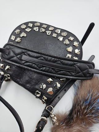 Black Leather Studded Card Suit Crossbody Bag