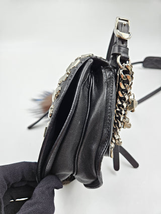Black Leather Studded Card Suit Crossbody Bag
