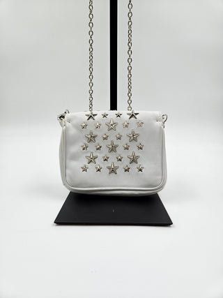 White Leather Small Star Studded Crossbody Bag