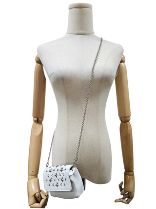 White Leather Small Star Studded Crossbody Bag