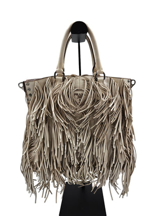 Beige Nappa Fringe Tote Bag