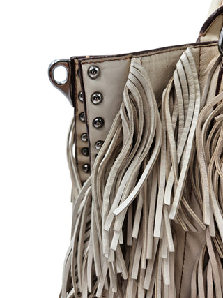 Beige Nappa Fringe Tote Bag