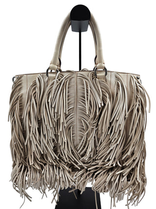 Beige Nappa Fringe Tote Bag