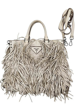 Beige Nappa Fringe Tote Bag