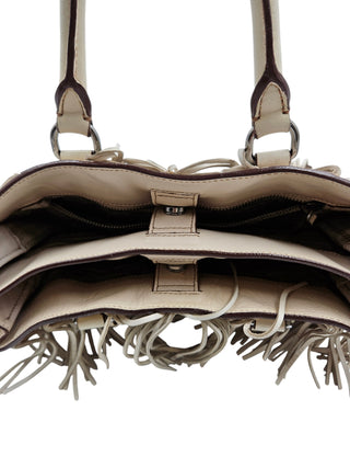 Beige Nappa Fringe Tote Bag