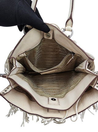 Beige Nappa Fringe Tote Bag