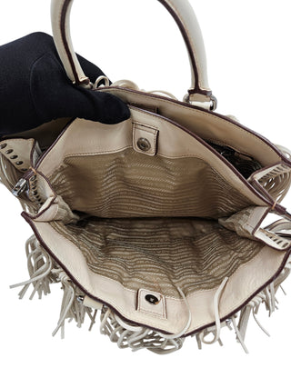 Beige Nappa Fringe Tote Bag