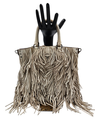 Beige Nappa Fringe Tote Bag