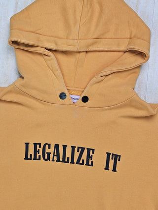 Mustard Yellow "LEGALIZE IT" Slogan Hooded Sweatshirt