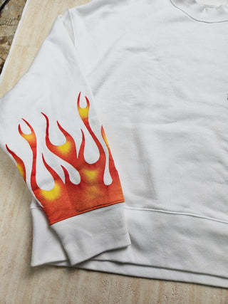 White Fire Starter Round Neck Sweatshirt