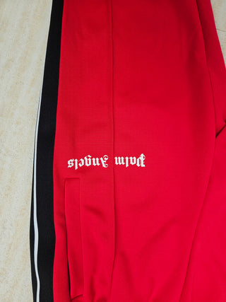 Red Track Taping Pants with Zipper Ends