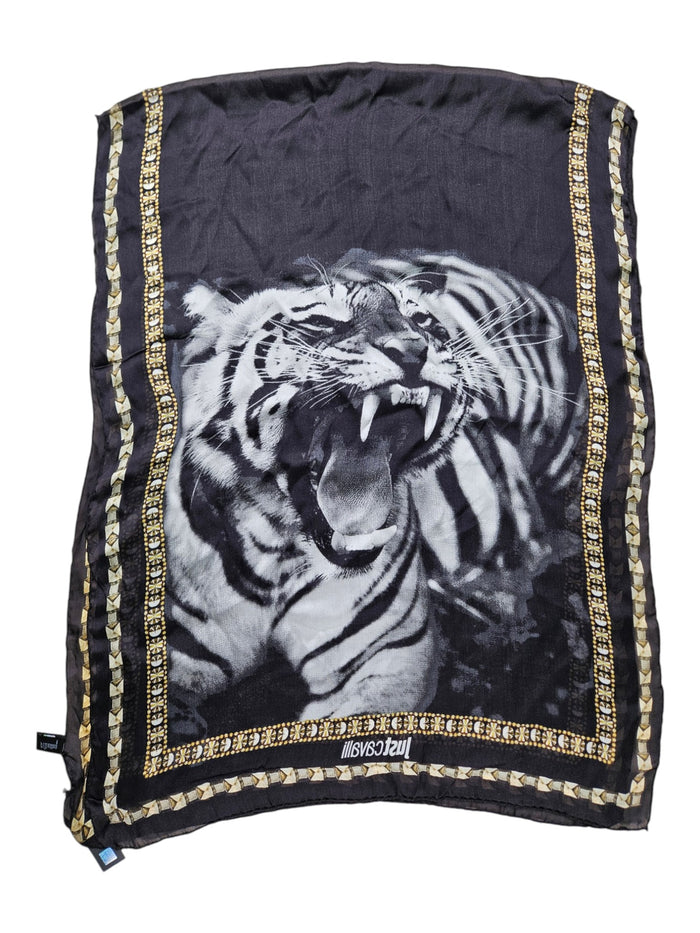 Black Silk Shawl with Gems and Tiger Print