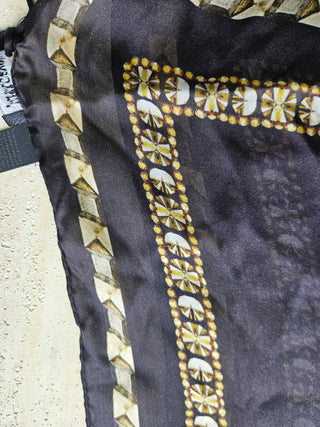 Black Silk Shawl with Gems and Tiger Print