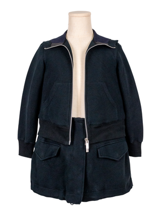 Black Cotton Zip Up Mid Length Hoodie