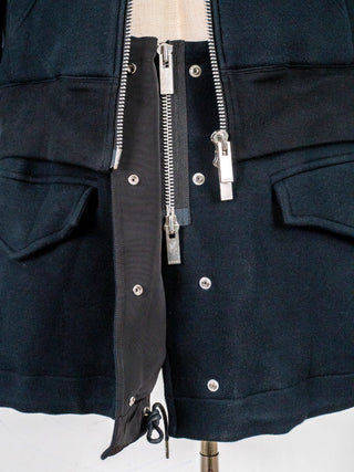 Black Cotton Zip Up Mid Length Hoodie