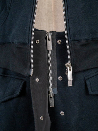 Black Cotton Zip Up Mid Length Hoodie