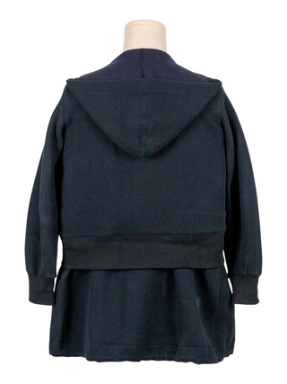 Black Cotton Zip Up Mid Length Hoodie