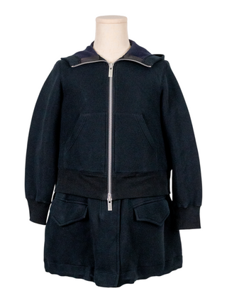 Black Cotton Zip Up Mid Length Hoodie