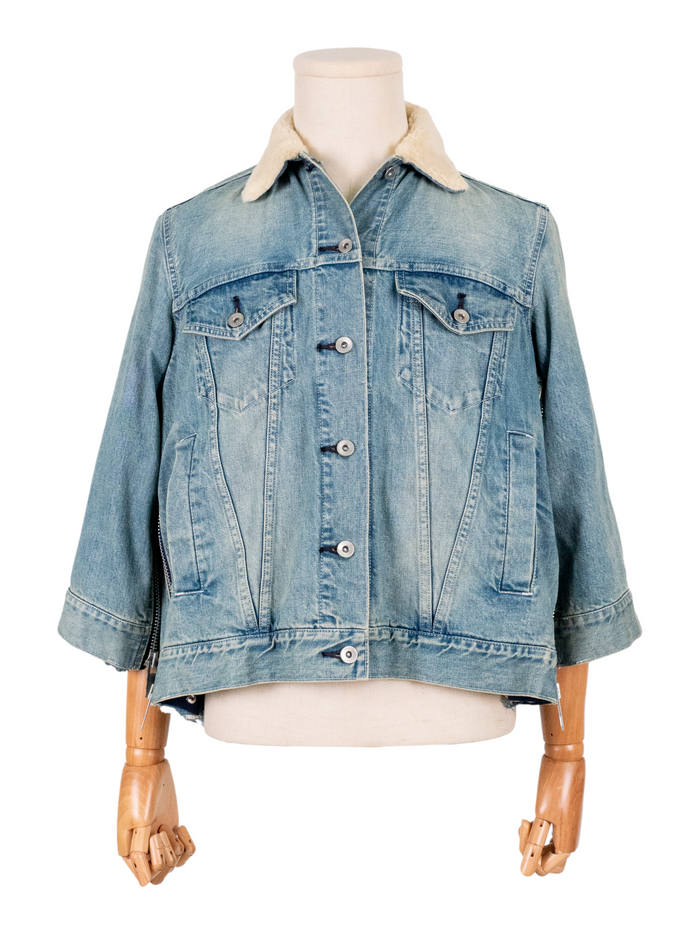 Blue Washed Denim Jackets With Fur Collar