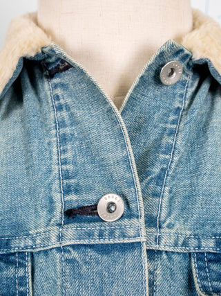 Blue Washed Denim Jackets With Fur Collar