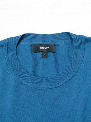 Blue Fine Wool Round Neck Pullover