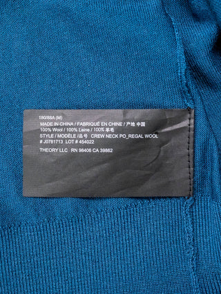 Blue Fine Wool Round Neck Pullover