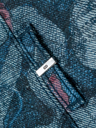 Blue Overall Botanical Printed Denim Shorts