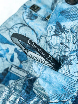 Blue Overall Botanical Printed Denim Shorts
